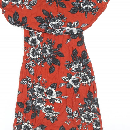 Miss Selfridge Womens Red Floral Cotton Mini Size 8 Off the Shoulder Pullover