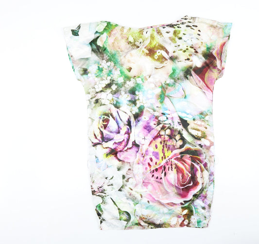 Zara Womens Ivory Floral Polyester Mini Size 12 Boat Neck Pullover