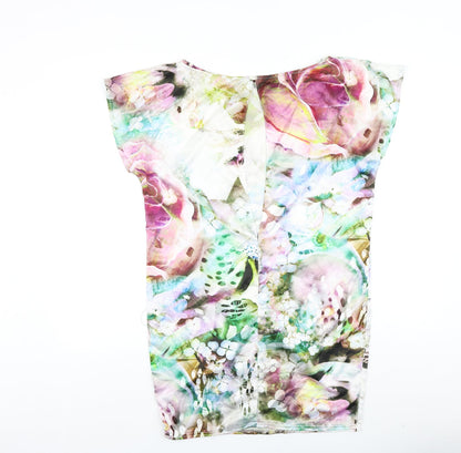 Zara Womens Ivory Floral Polyester Mini Size 12 Boat Neck Pullover