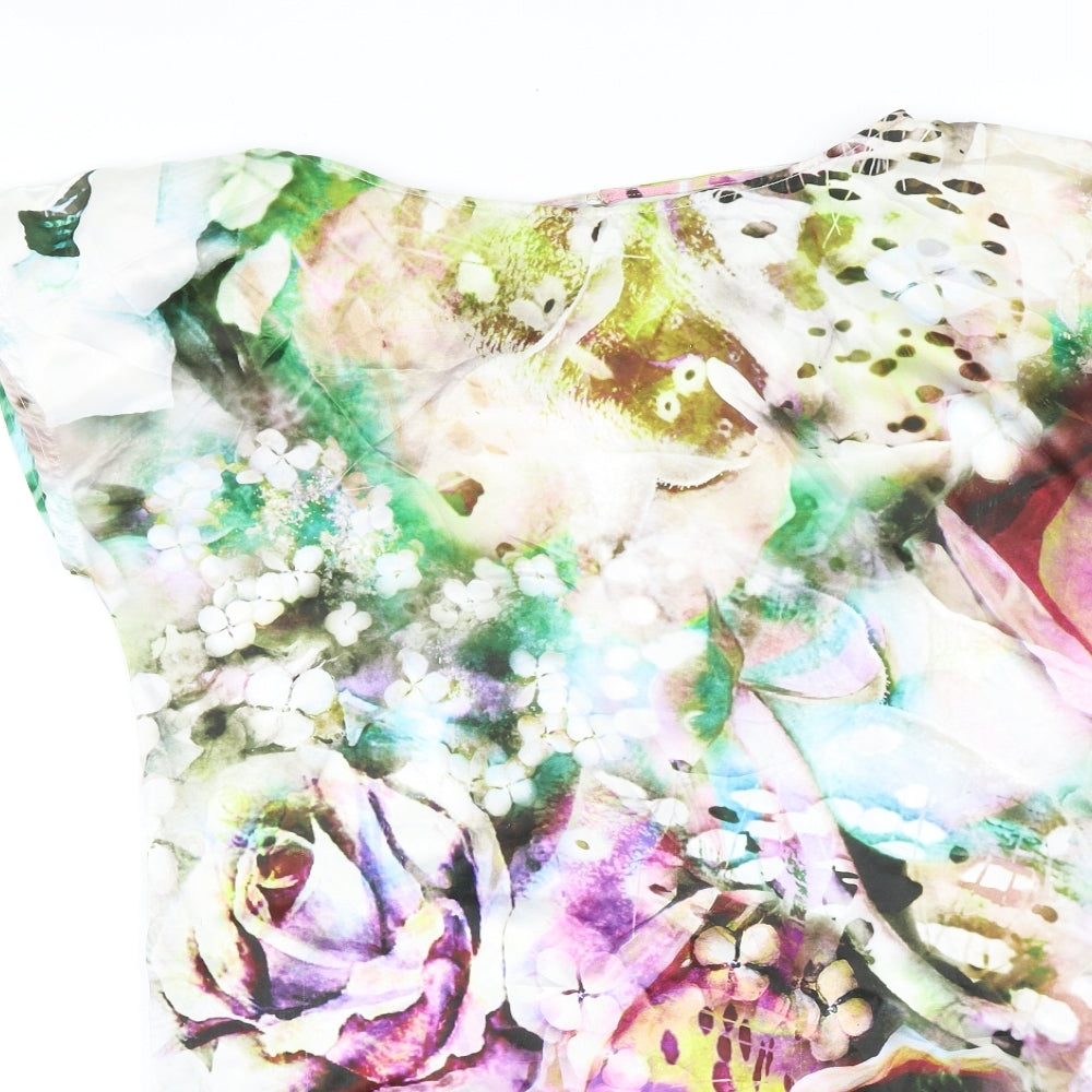 Zara Womens Ivory Floral Polyester Mini Size 12 Boat Neck Pullover