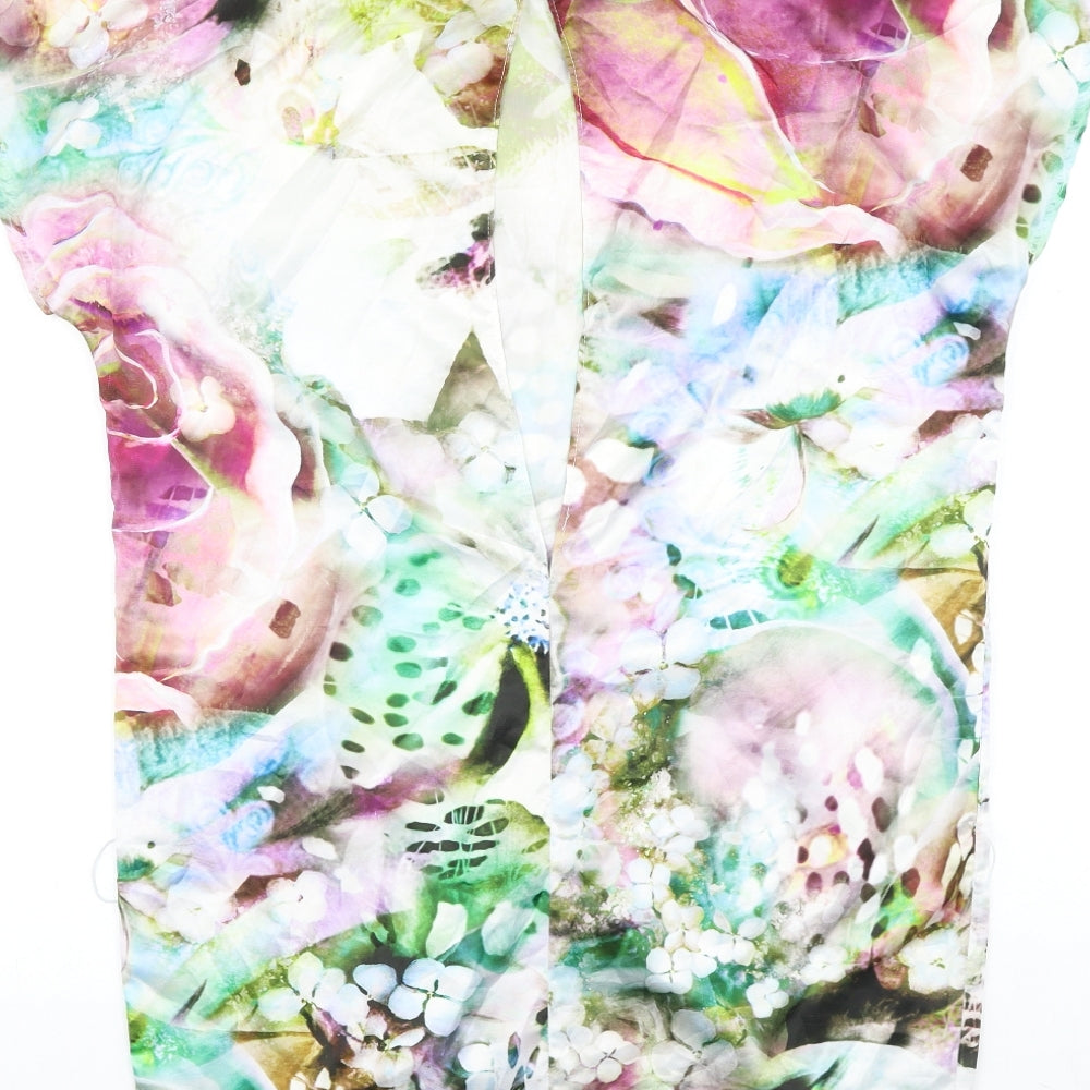 Zara Womens Ivory Floral Polyester Mini Size 12 Boat Neck Pullover