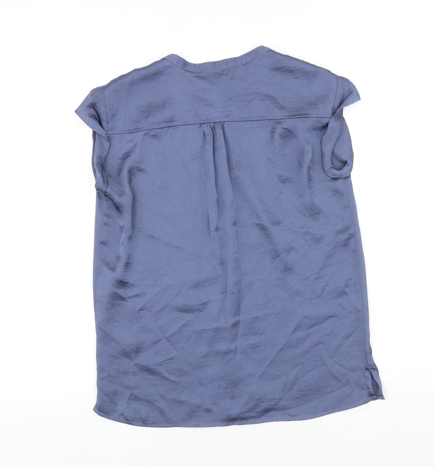 Gharani Strok Womens Blue Polyester Basic Button-Up Size S Round Neck