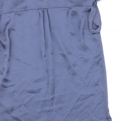 Gharani Strok Womens Blue Polyester Basic Button-Up Size S Round Neck