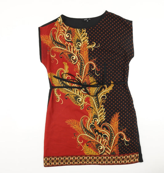 F&F Womens Black Geometric Polyester Shift Size 12 Boat Neck Tie