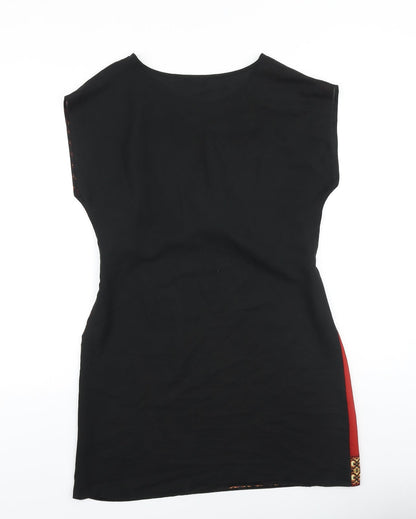 F&F Womens Black Geometric Polyester Shift Size 12 Boat Neck Tie