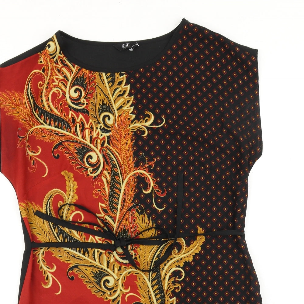 F&F Womens Black Geometric Polyester Shift Size 12 Boat Neck Tie