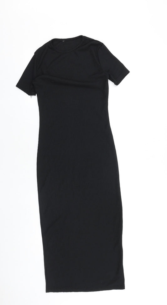 PRETTYLITTLETHING Womens Black Polyester Sheath Size 6 Round Neck Pullover