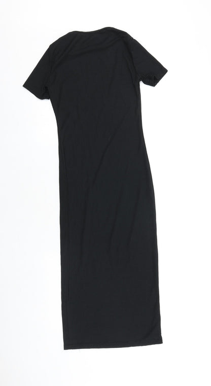 PRETTYLITTLETHING Womens Black Polyester Sheath Size 6 Round Neck Pullover