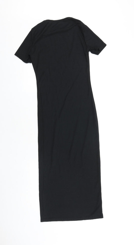 PRETTYLITTLETHING Womens Black Polyester Sheath Size 6 Round Neck Pullover