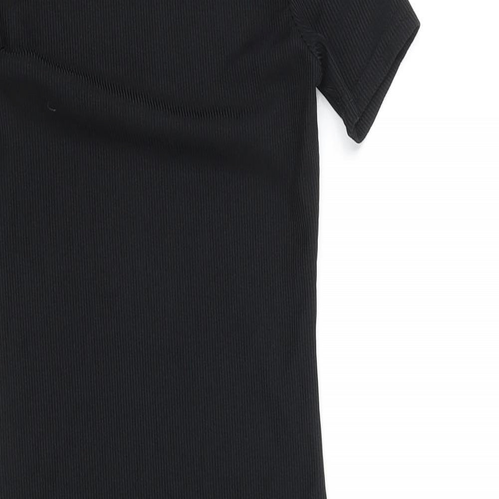 PRETTYLITTLETHING Womens Black Polyester Sheath Size 6 Round Neck Pullover