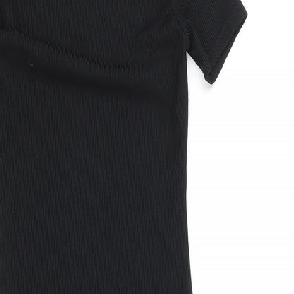 PRETTYLITTLETHING Womens Black Polyester Sheath Size 6 Round Neck Pullover