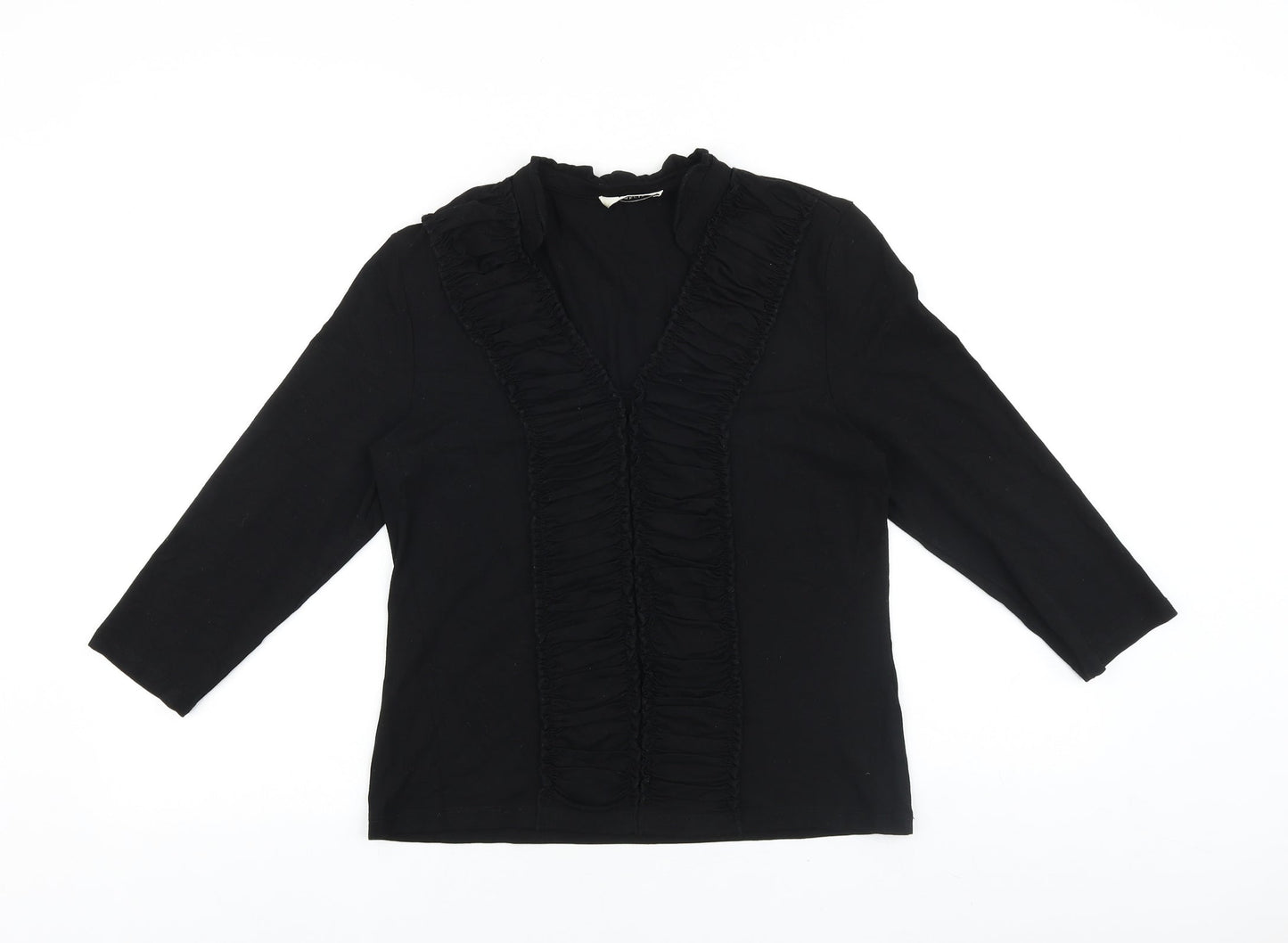 Precis Womens Black 100% Cotton Basic Blouse Size M V-Neck