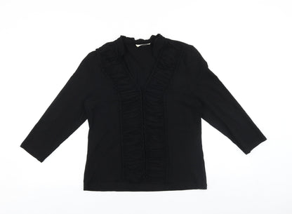 Precis Womens Black 100% Cotton Basic Blouse Size M V-Neck