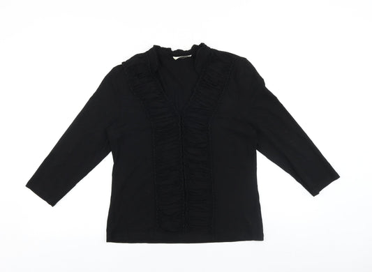 Precis Womens Black 100% Cotton Basic Blouse Size M V-Neck