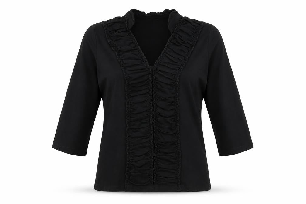 Precis Womens Black 100% Cotton Basic Blouse Size M V-Neck