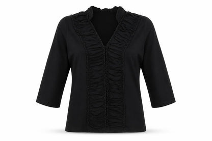 Precis Womens Black 100% Cotton Basic Blouse Size M V-Neck