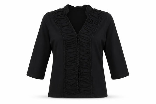 Precis Womens Black 100% Cotton Basic Blouse Size M V-Neck
