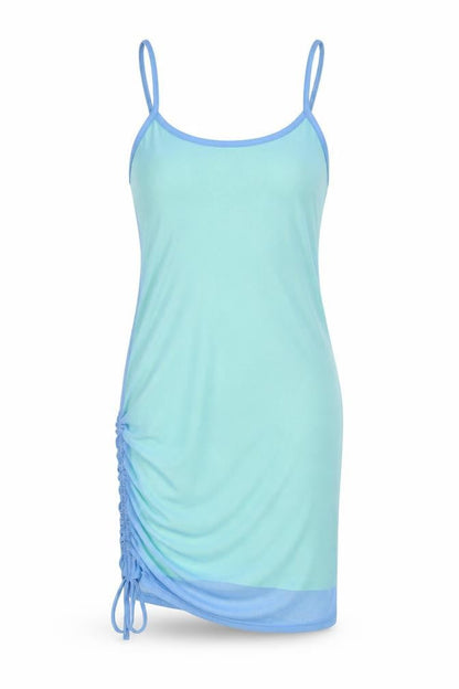 SheIn Womens Blue Herringbone Polyester Slip Dress Size M Roll Neck Tie