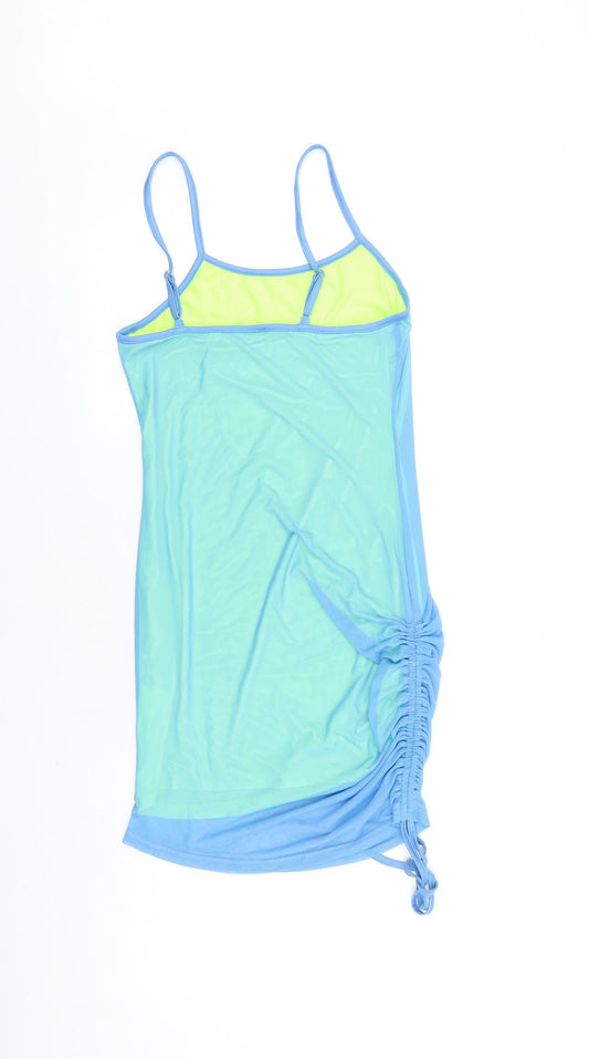 SheIn Womens Blue Herringbone Polyester Slip Dress Size M Roll Neck Tie