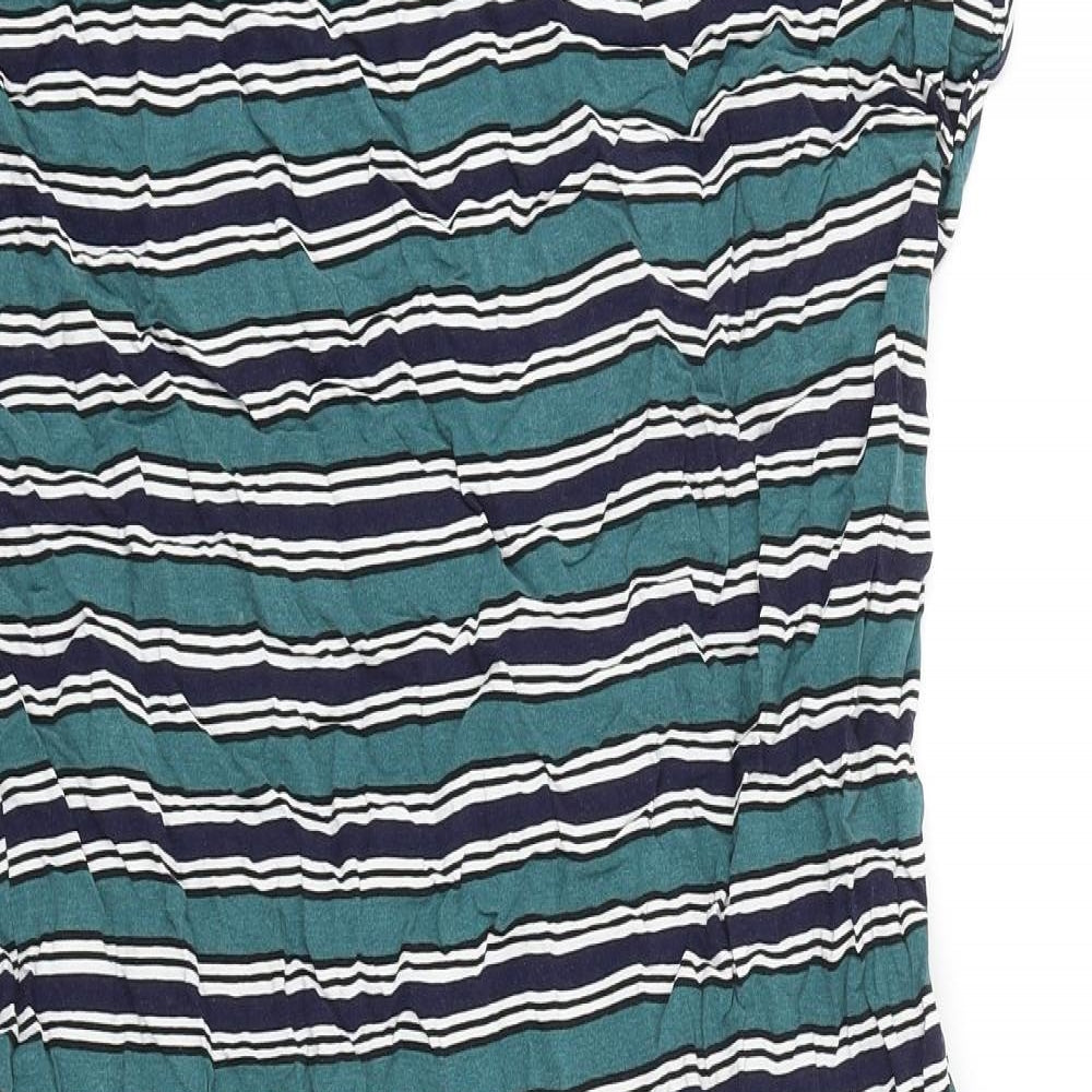 Indigo Blue Womens Green Striped 100% Cotton T-Shirt Dress Size S Boat Neck Pullover