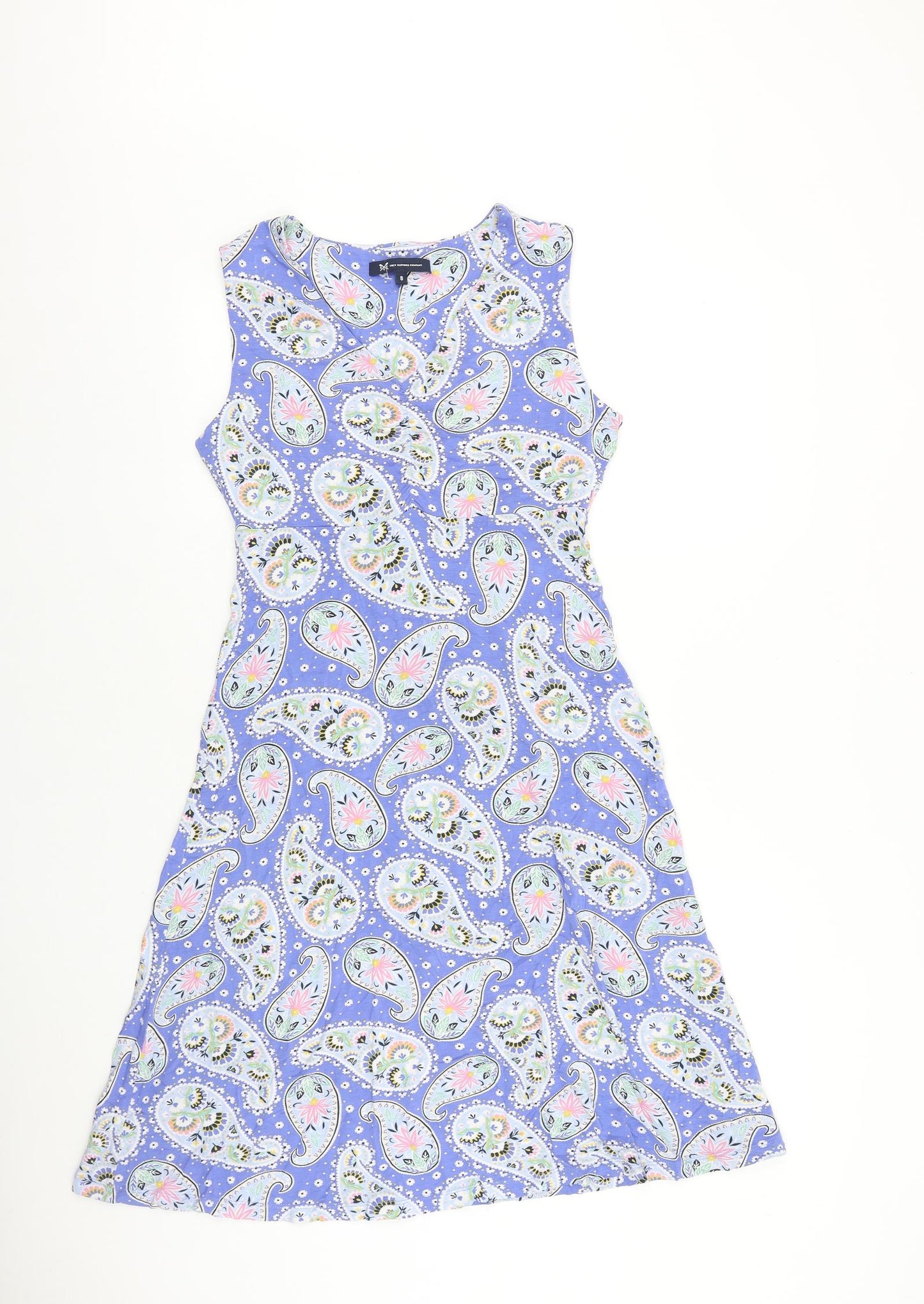 Crew Clothing Womens Purple Paisley 100% Cotton A-Line Size 8 V-Neck Pullover