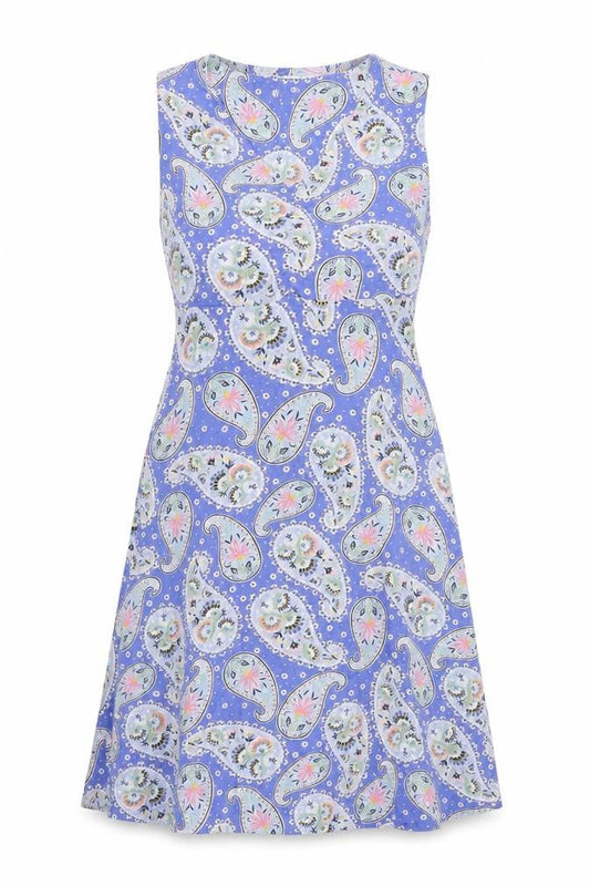 Crew Clothing Womens Purple Paisley 100% Cotton A-Line Size 8 V-Neck Pullover