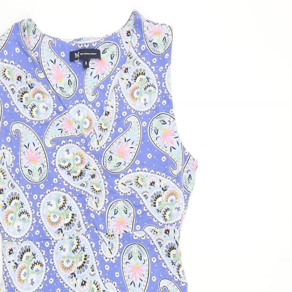 Crew Clothing Womens Purple Paisley 100% Cotton A-Line Size 8 V-Neck Pullover