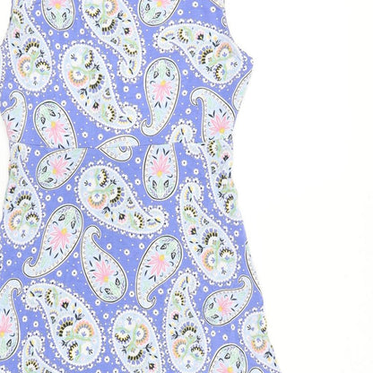 Crew Clothing Womens Purple Paisley 100% Cotton A-Line Size 8 V-Neck Pullover