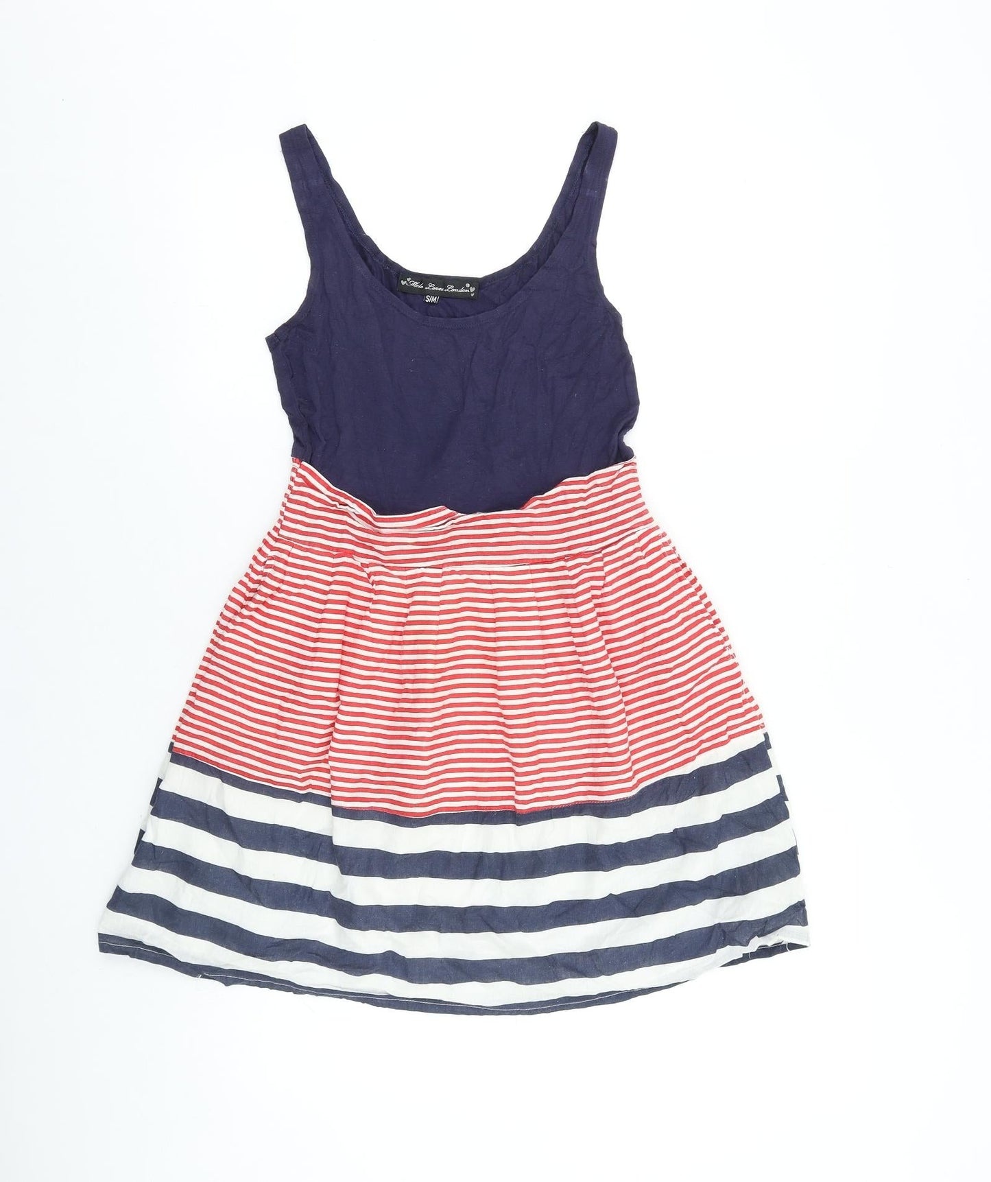 Mela Loves London Womens Blue Striped 100% Cotton Tank Dress Size S Scoop Neck Pullover