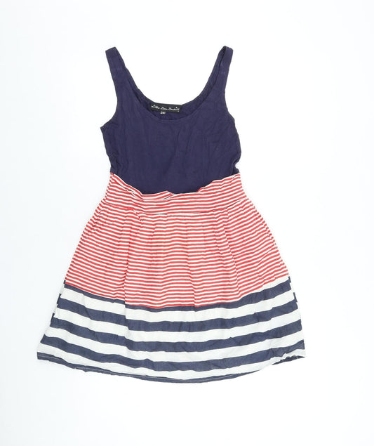 Mela Loves London Womens Blue Striped 100% Cotton Tank Dress Size S Scoop Neck Pullover