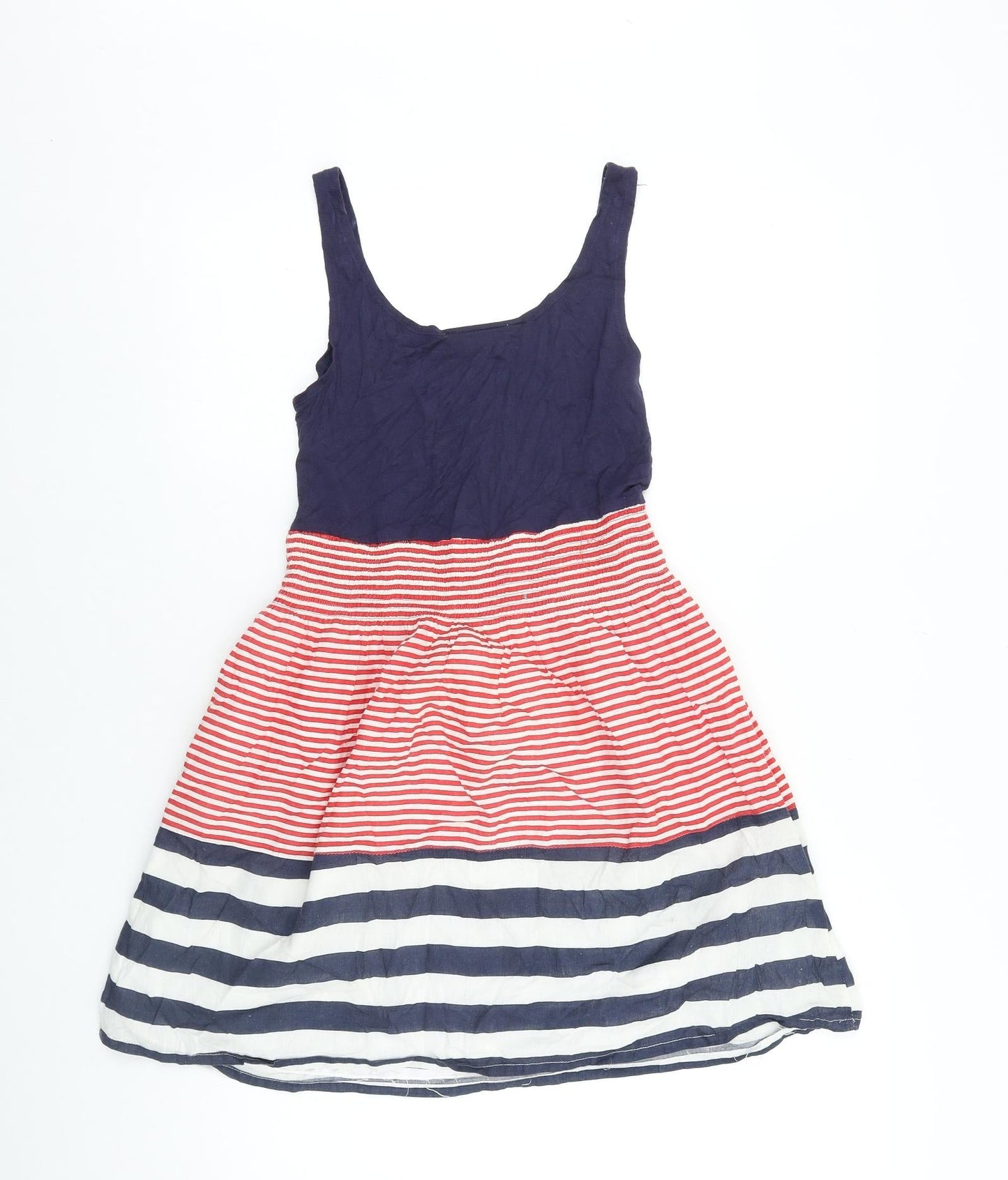 Mela Loves London Womens Blue Striped 100% Cotton Tank Dress Size S Scoop Neck Pullover