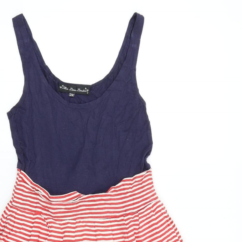 Mela Loves London Womens Blue Striped 100% Cotton Tank Dress Size S Scoop Neck Pullover