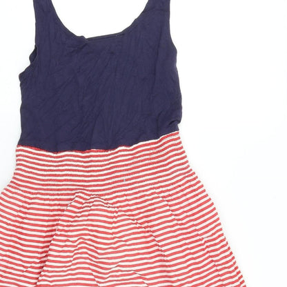 Mela Loves London Womens Blue Striped 100% Cotton Tank Dress Size S Scoop Neck Pullover