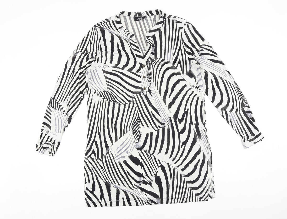 Wallis Womens Black Geometric Viscose Shift Size M V-Neck Button