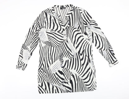Wallis Womens Black Geometric Viscose Shift Size M V-Neck Button