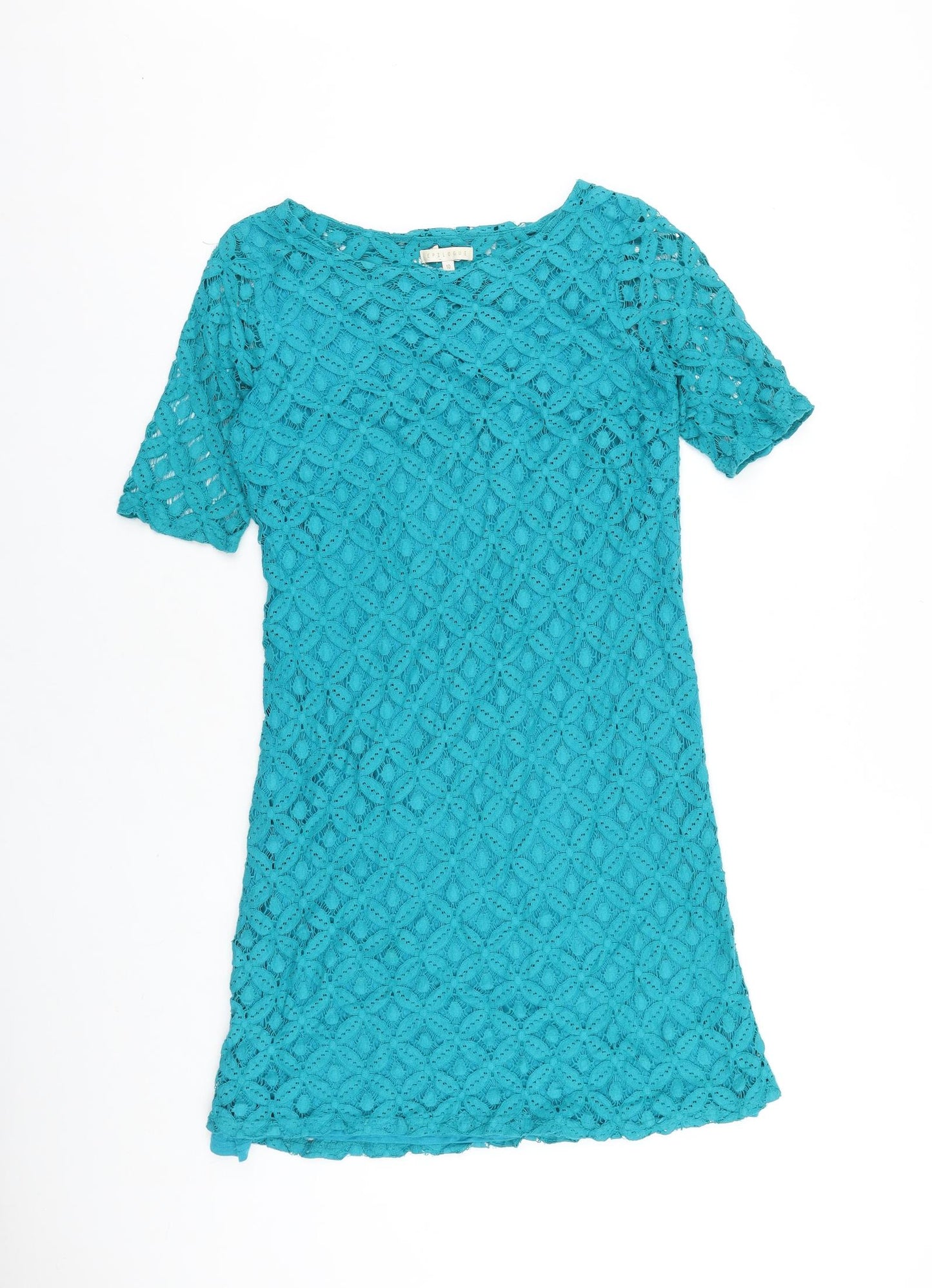 Epilogue Womens Blue 100% Cotton Shift Size 10 Boat Neck Zip