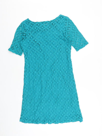 Epilogue Womens Blue 100% Cotton Shift Size 10 Boat Neck Zip