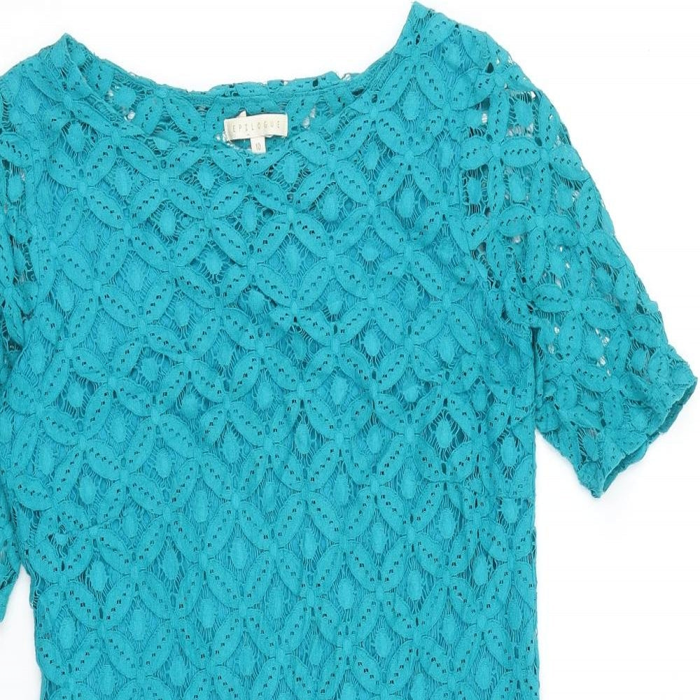 Epilogue Womens Blue 100% Cotton Shift Size 10 Boat Neck Zip