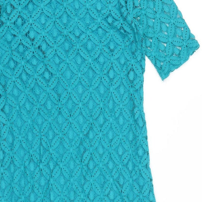 Epilogue Womens Blue 100% Cotton Shift Size 10 Boat Neck Zip