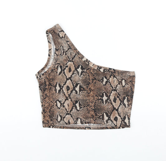 SheIn Womens Brown Animal Print Polyester Cropped Tank Size L One Shoulder - Snake print