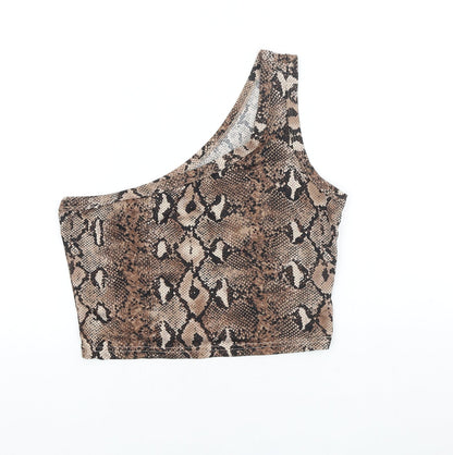 SheIn Womens Brown Animal Print Polyester Cropped Tank Size L One Shoulder - Snake print