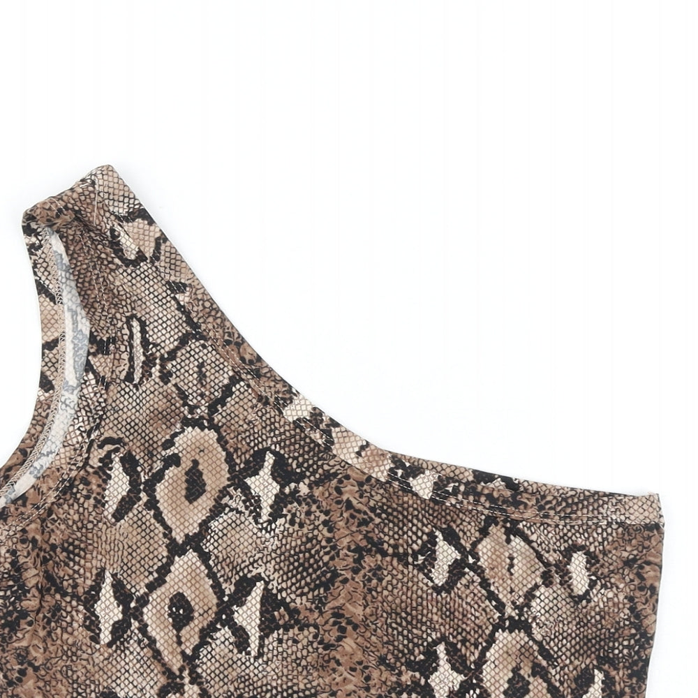 SheIn Womens Brown Animal Print Polyester Cropped Tank Size L One Shoulder - Snake print