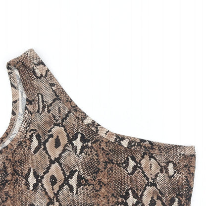 SheIn Womens Brown Animal Print Polyester Cropped Tank Size L One Shoulder - Snake print