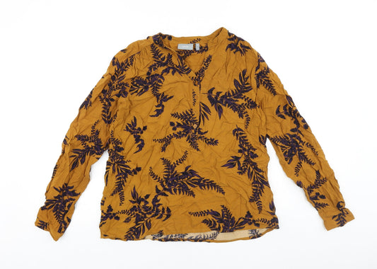 b.young Womens Brown Geometric Viscose Basic Blouse Size 8 V-Neck - Leaf Print