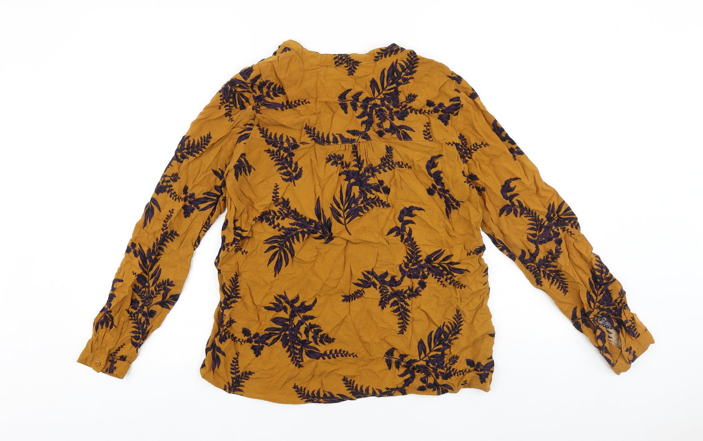 b.young Womens Brown Geometric Viscose Basic Blouse Size 8 V-Neck - Leaf Print