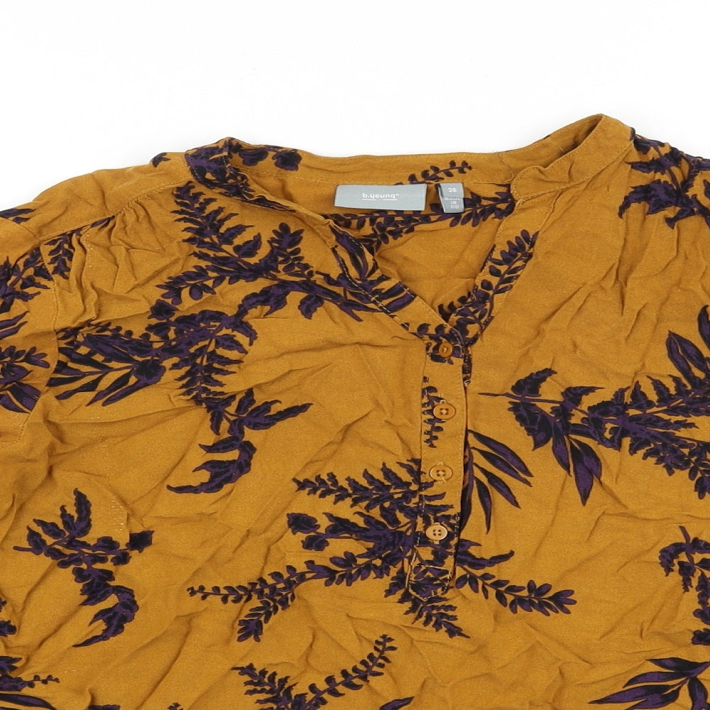 b.young Womens Brown Geometric Viscose Basic Blouse Size 8 V-Neck - Leaf Print