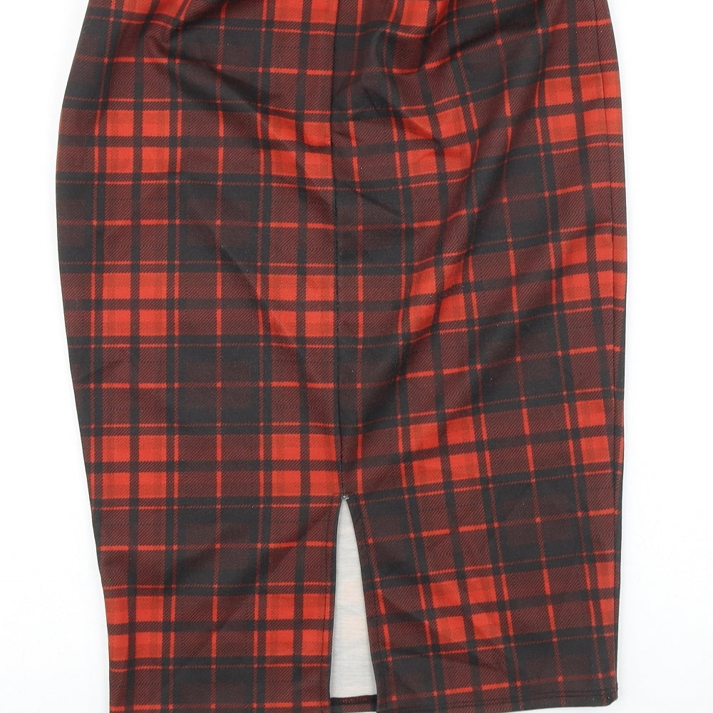 Papaya Womens Red Plaid Viscose Straight & Pencil Skirt Size 10
