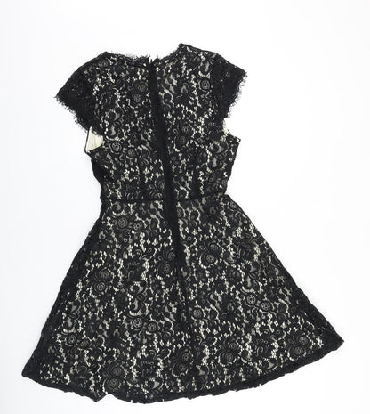 H&M Womens Black Cotton A-Line Size S V-Neck Zip