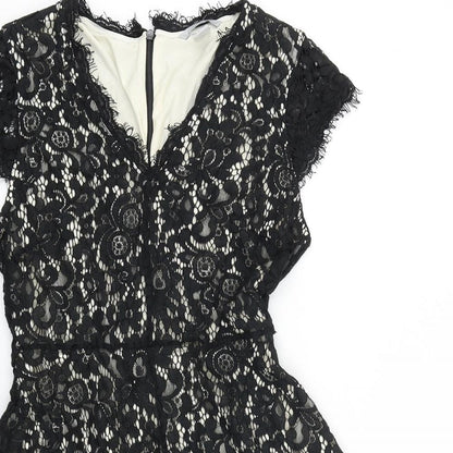 H&M Womens Black Cotton A-Line Size S V-Neck Zip