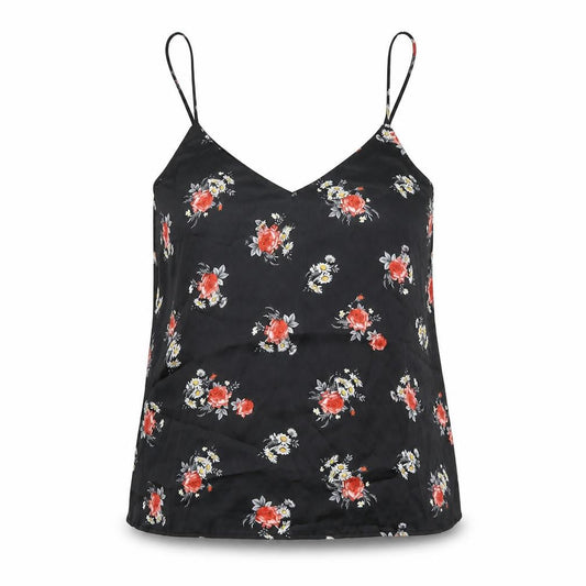 Mango Womens Black Floral Polyester Camisole Tank Size S V-Neck - Lace Insert